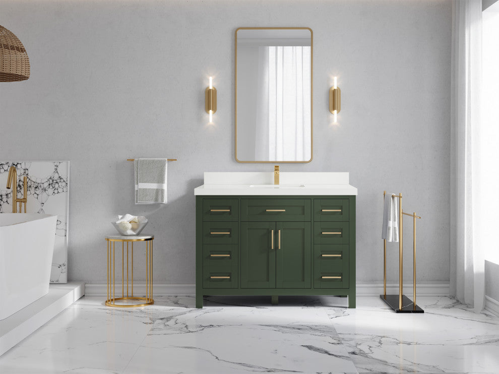 Cambridge 48 Single Sink Bath Vanity in Pewter Green 2" White Quartz
