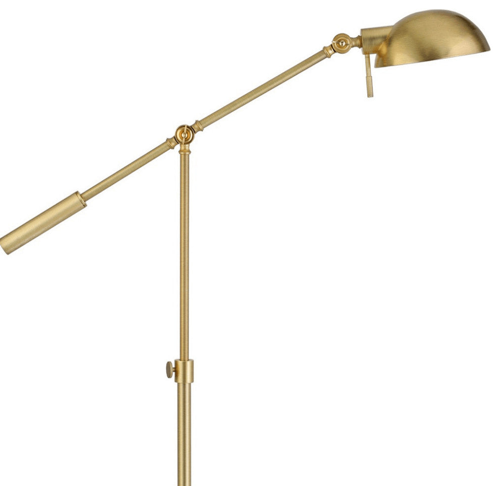 61" Brass Adjustable Swing Arm Floor Lamp With Gold Cone Shade
