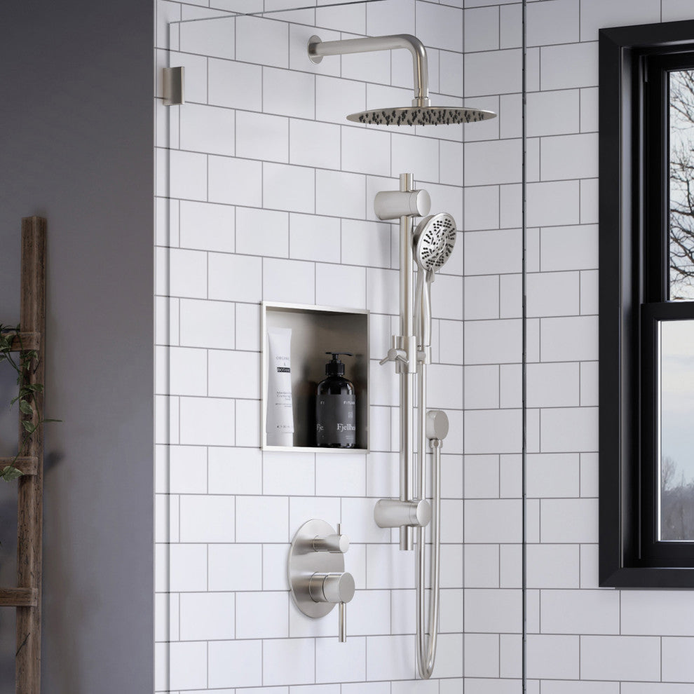 12in x 12in Ultra-thin Frame Recessed Stainless Steel Shower Niche, Stainless Steel Brushed