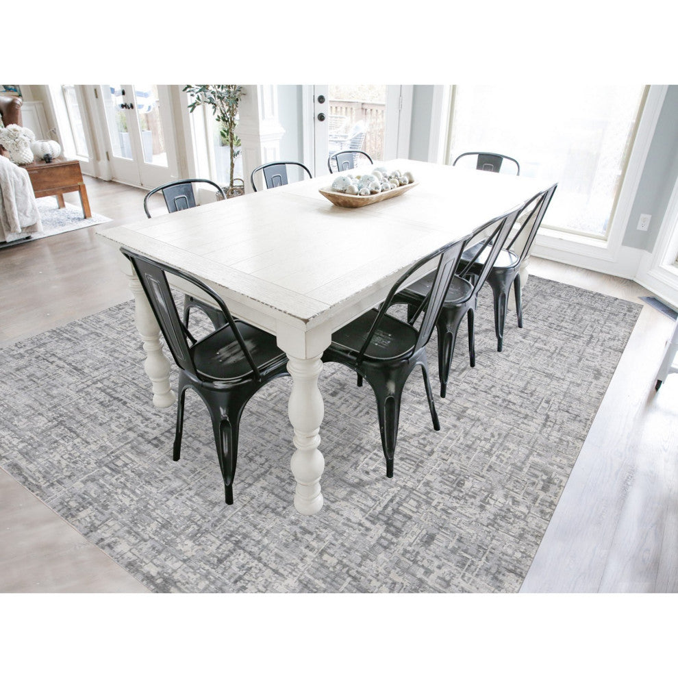 Medium Gray, THE MATRIX Design, Silk With Wool, Hand Knotted Rug, 9'2"x12'3"