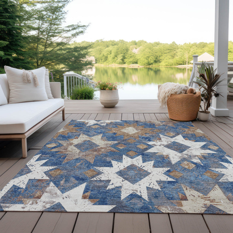 Machine Washable Indoor/Outdoor Chantille ACN1879 Blue 10' x 14' Rug