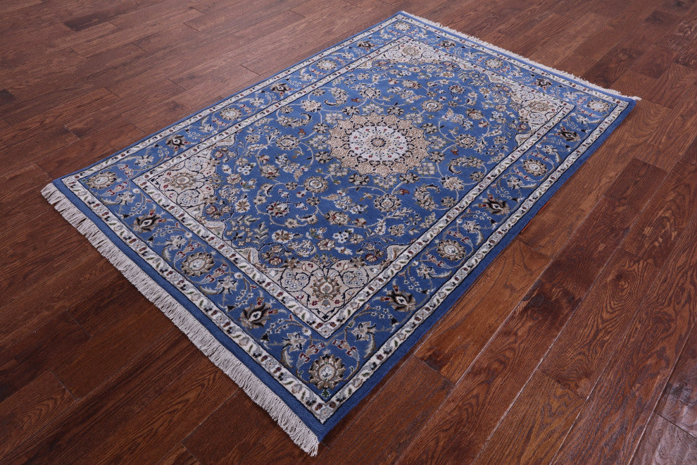 4' 0" X 6' 1" Persian Nain Wool & Silk Hand-Knotted Rug - Q13149