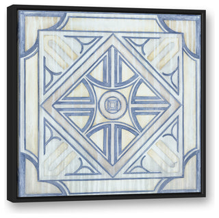 Blue and White Watercolor Tile 30x30 Black Floating Framed Canvas