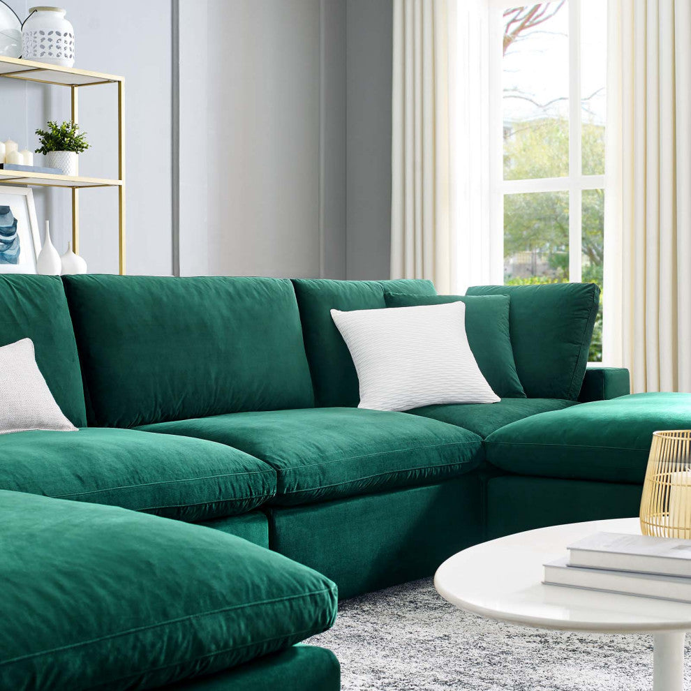 Sectional Sofa Set, Velvet, Green, Modern, Living Lounge Hotel Lobby Hospitality