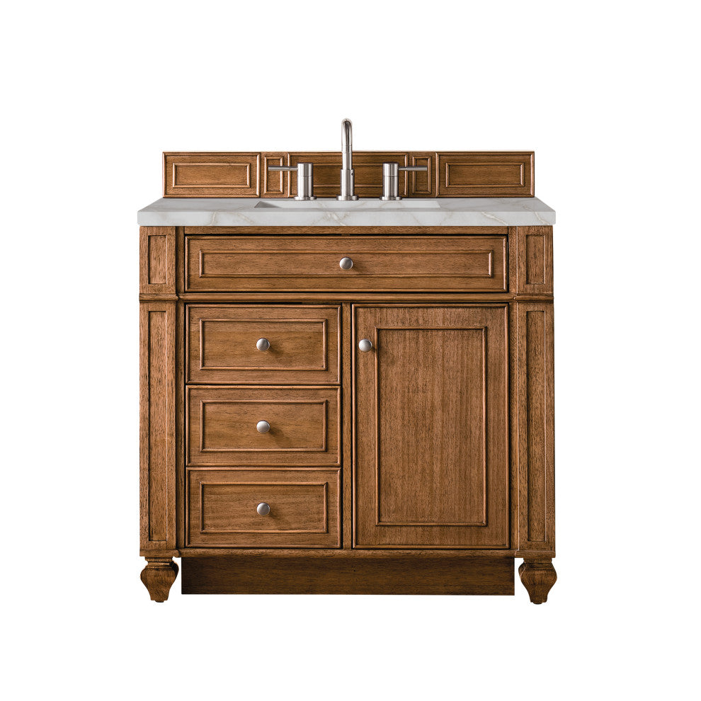 Bristol 36" Single Vanity, Saddle Brown, Victorian Silver Quartz