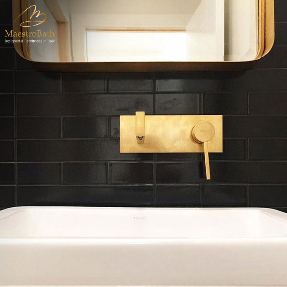 Caso Luxury Wall-Mounted Faucet, Brushed Gold, Without pop-up drain