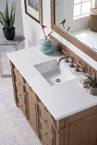 Bristol 48" Single Vanity, Whitewashed Walnut, W/ 3 Cm Classic White Quartz Top