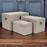 Set Of 3 Linen Trunk With Metal Studs