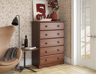 100% Solid Wood 5-Drawer Chest, Mocha