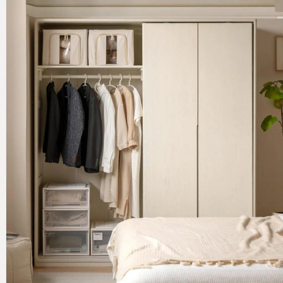Oak Solid Wood Cream Wardrobe Sliding Door, 78.7x24.4x86.6"
