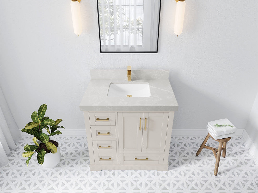 Boston 36" Center Sink Bath Vanity in Fine Grain 2" Pearl Gray