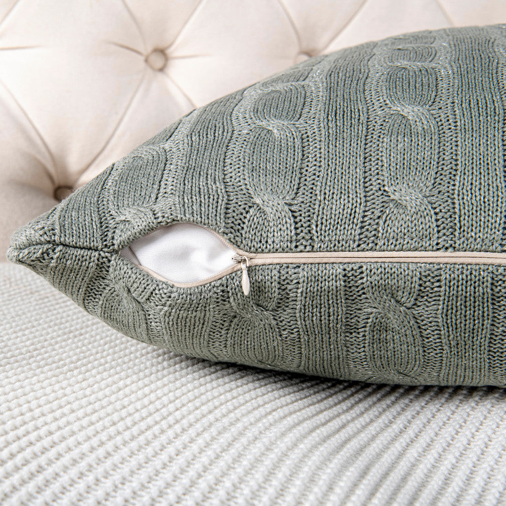 Cable Knit 2 Piece Lumbar Pillow Shell Set, Ghost Gray, 2 Piece, 14"x26"
