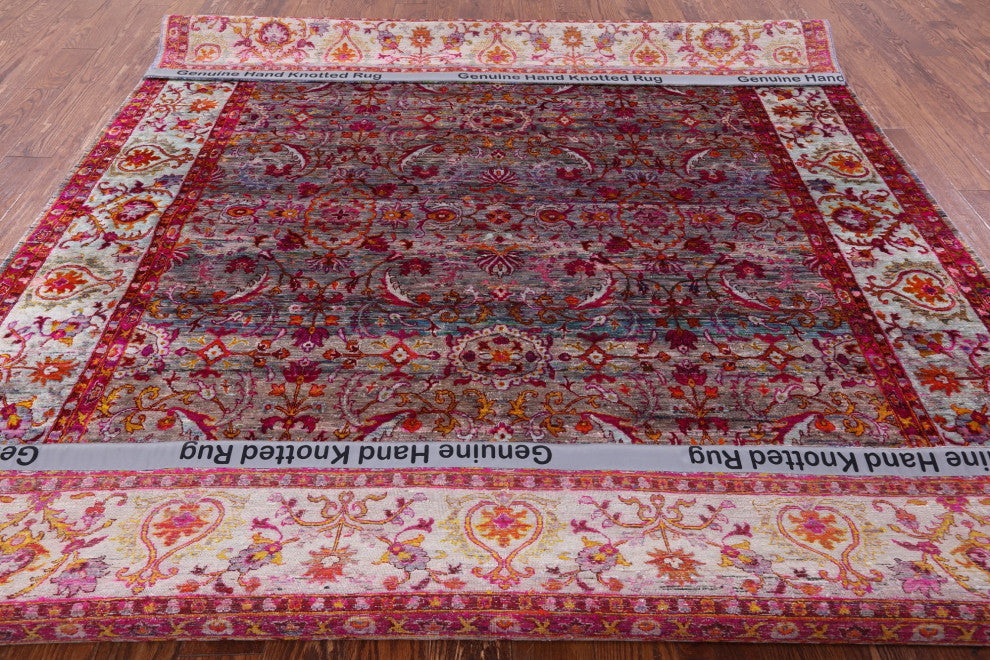 Hand-Knotted Persian Silk Rug 7' 9" X 9' 10" Q6816