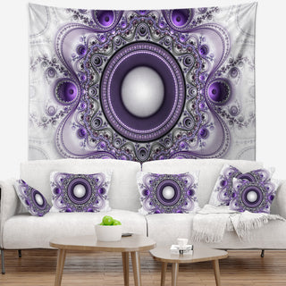 Purple Fractal Pattern with Circles Abstract Wall Tapestry, 39"x32"
