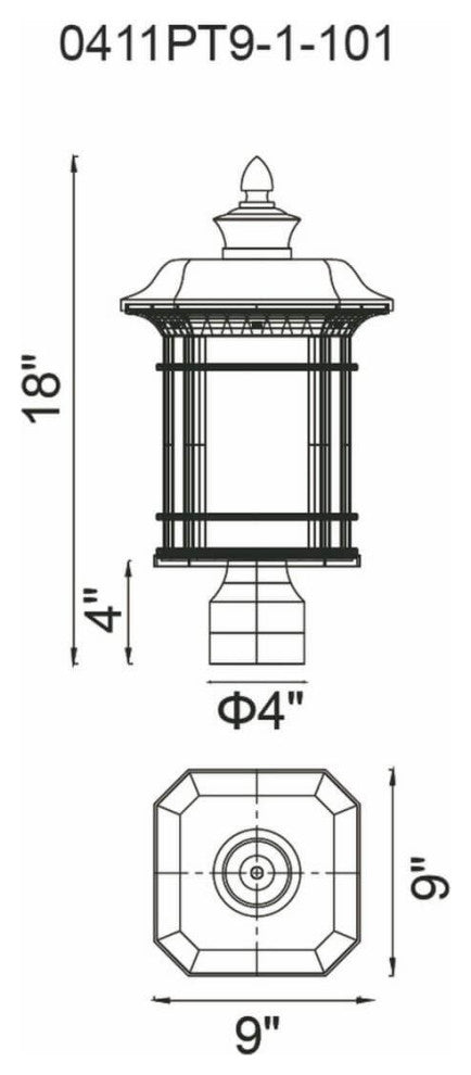 1 Light 18" Tall Outdoor Post Lantern, Black With Water Glass