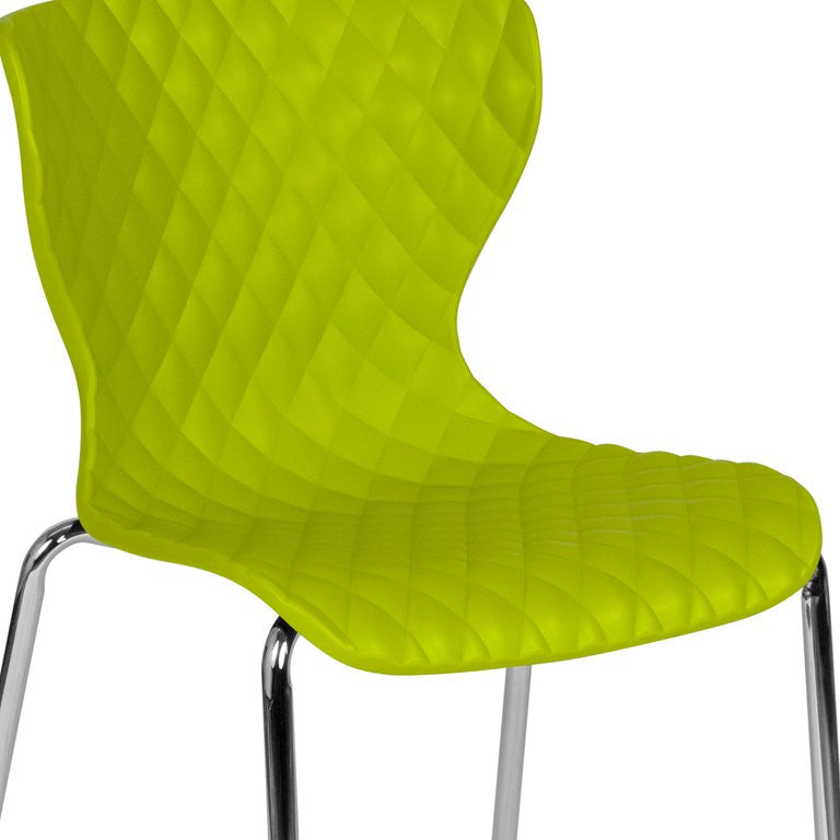 Set of 4 Stackable Dining Chair, Ripple Diamond Patterned Seat, Citrus Green