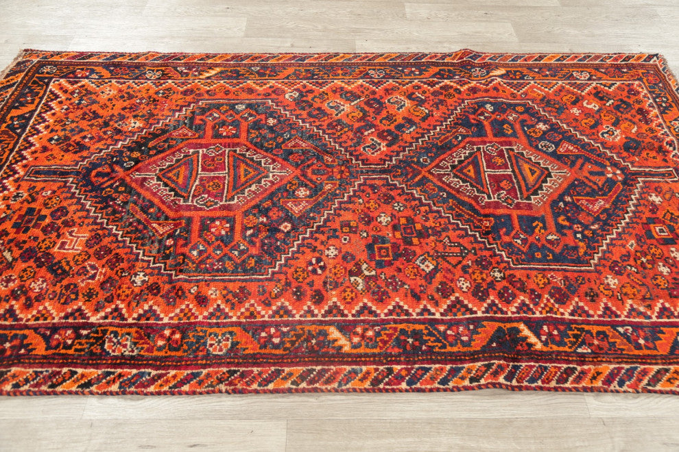 Consigned, Oriental Traditional Handmade Persian Vintage Area Rug, Orange, 4x7