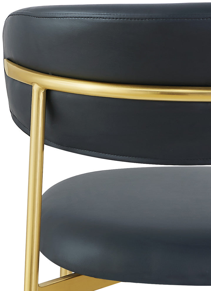 Lupita Vegan Leather Dining Chair, Set of 2, Black, Brushed Gold Finish