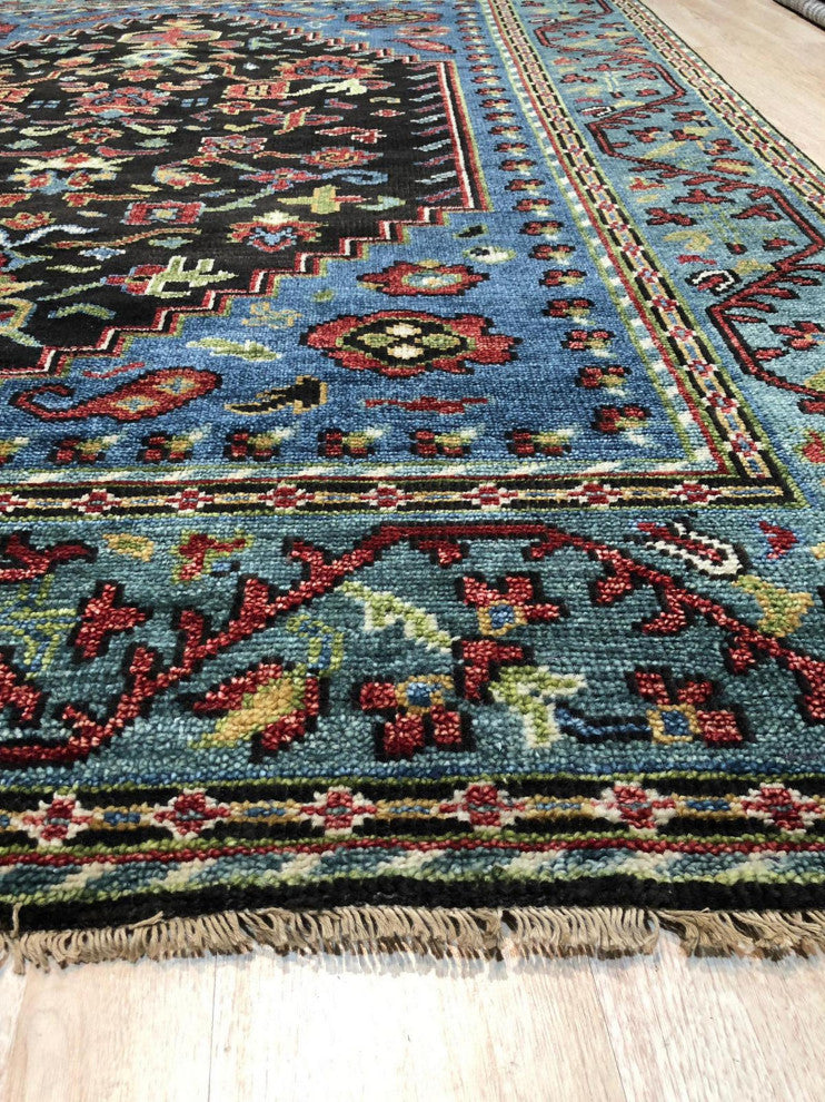 EORC Green Hand Knotted Wool Knot Rug, 7'6x9'6