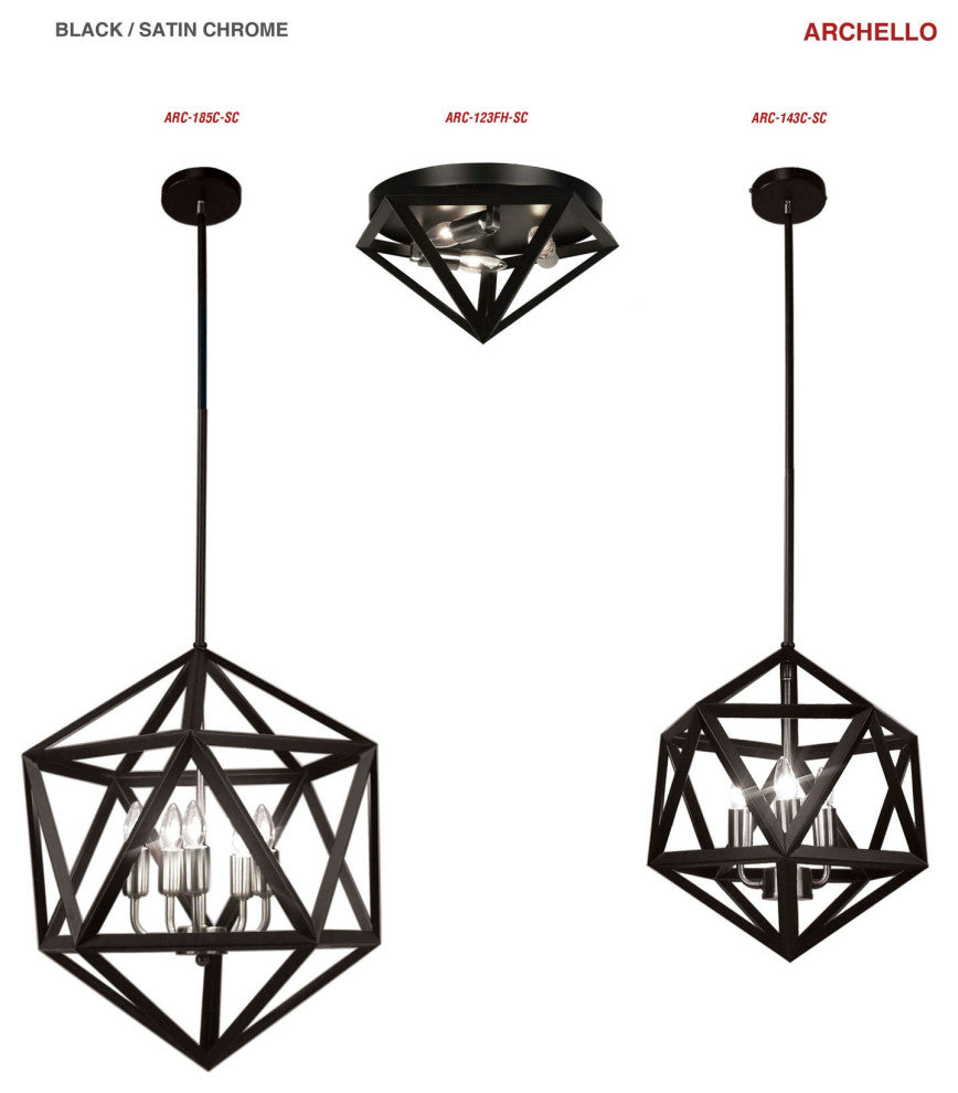 5 Light Chandelier, Matte Black with Satin Chrome Accents