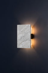 Tersus LED Wall Sconce, Dark Stained Walnut, Carrara Marble, Frosted Polymer