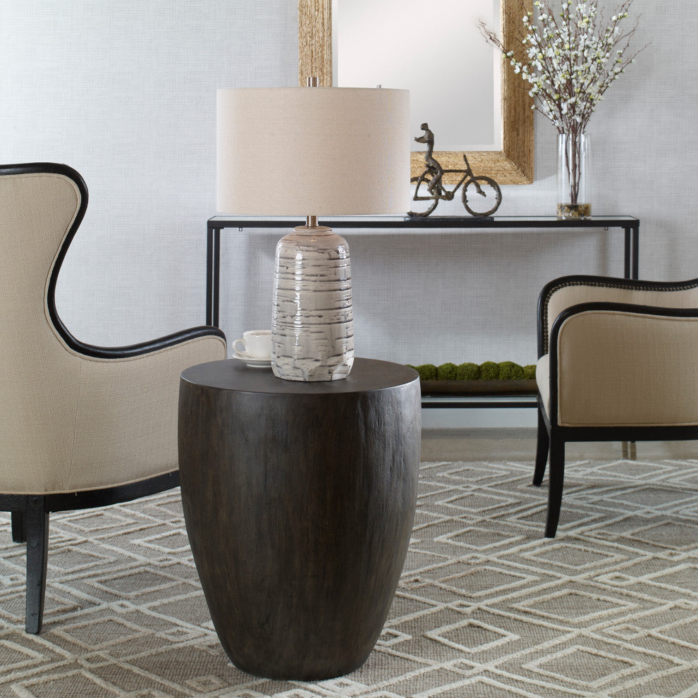 Uttermost Lark 20 x 24" Minimalist Round Wooden End Table, Aged Walnut