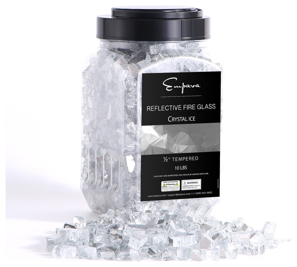 Empava 10 lbs. 1/2" Reflective Tempered Fire Glass for Gas Fire, Crystal Ice