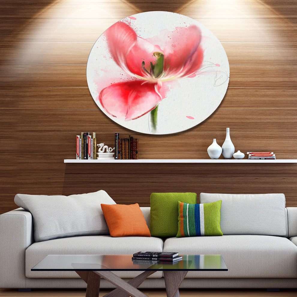 Wonderful Red Poppy Watercolor, Floral Disc Metal Artwork, 36"