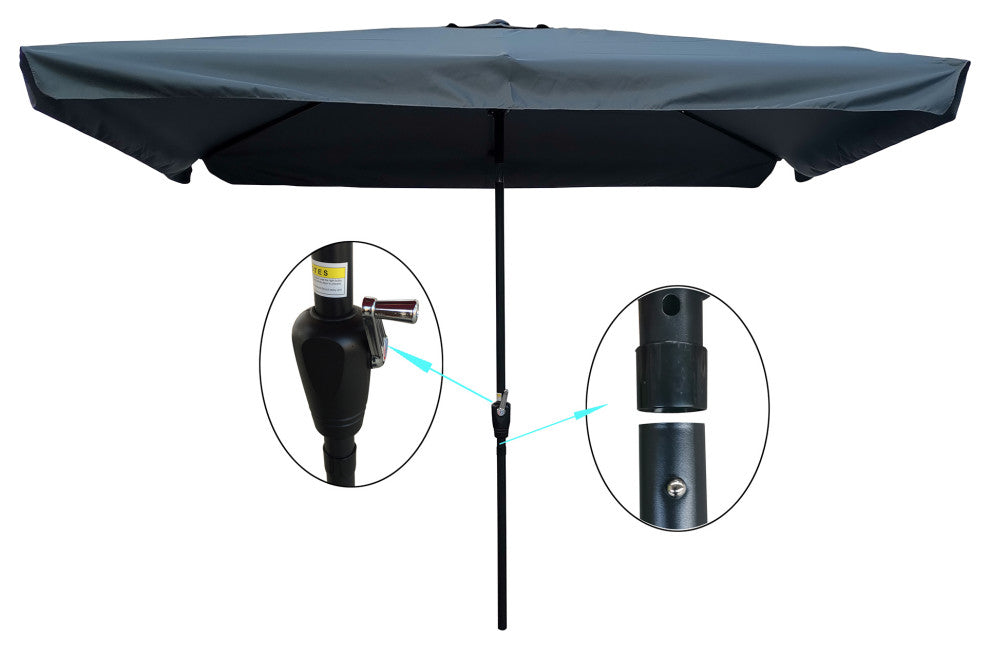 10x7' Outdoor Patio Market Umbrella With Push Button Tilt and Crank, Dark Gray