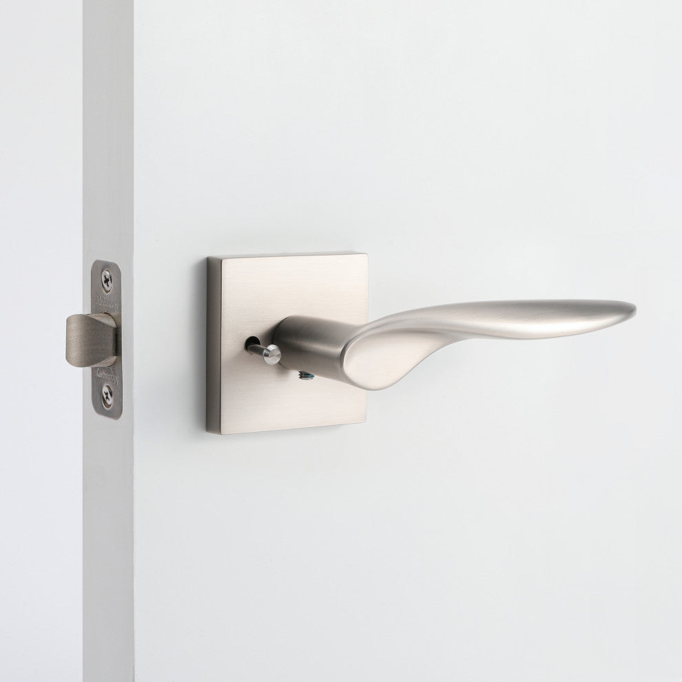 Modern Heavy Duty Designer Interior Door Lever - Lafayette Collection, Satin Nickel, Passage Right Hand