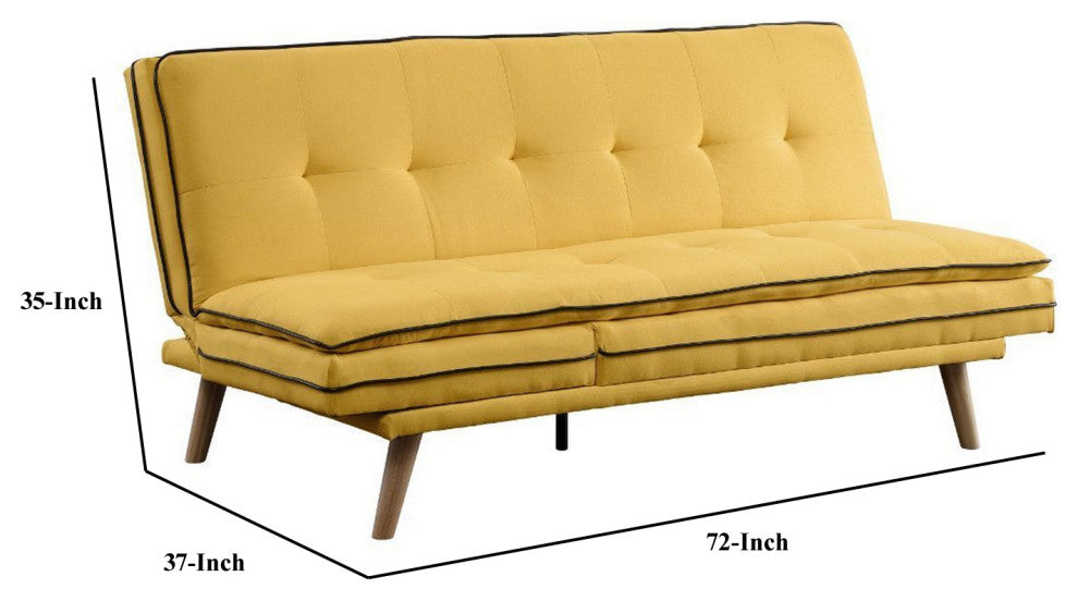 Benzara BM250355 Adjustable Sofa With Tufted Seat and Angled Legs, Yellow