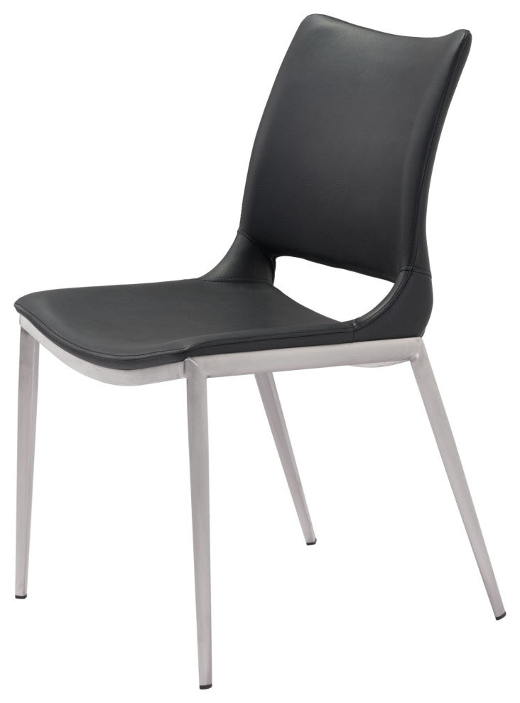 Dining Chair, Set of 2, Faux Vinyl Leather, Steel, Black, Silver, Cafe Bistro