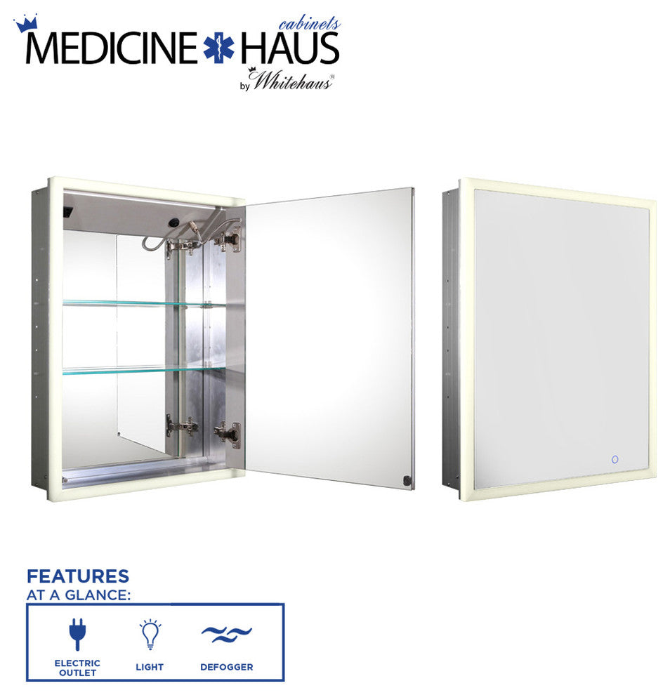 Medicinehaus Recessed Single Mirrored Door Medicine Cabinet With Outlet