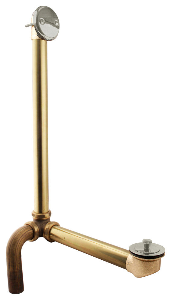 Side Outlet Overflow With Tip-Toe Trim And 2-Hole Overflow Cover, Satin Nickel
