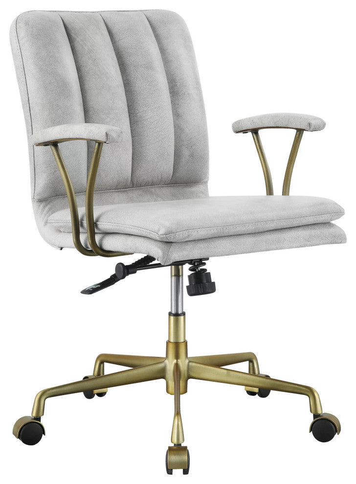 Classic Office Chair, Gold Metal Legs With Cushioned Leather Seat, Vintage White