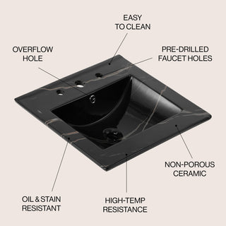 Ancillary 3-Hole Contemporary Rectangular Ceramic Single Sink Basin Vanity Top