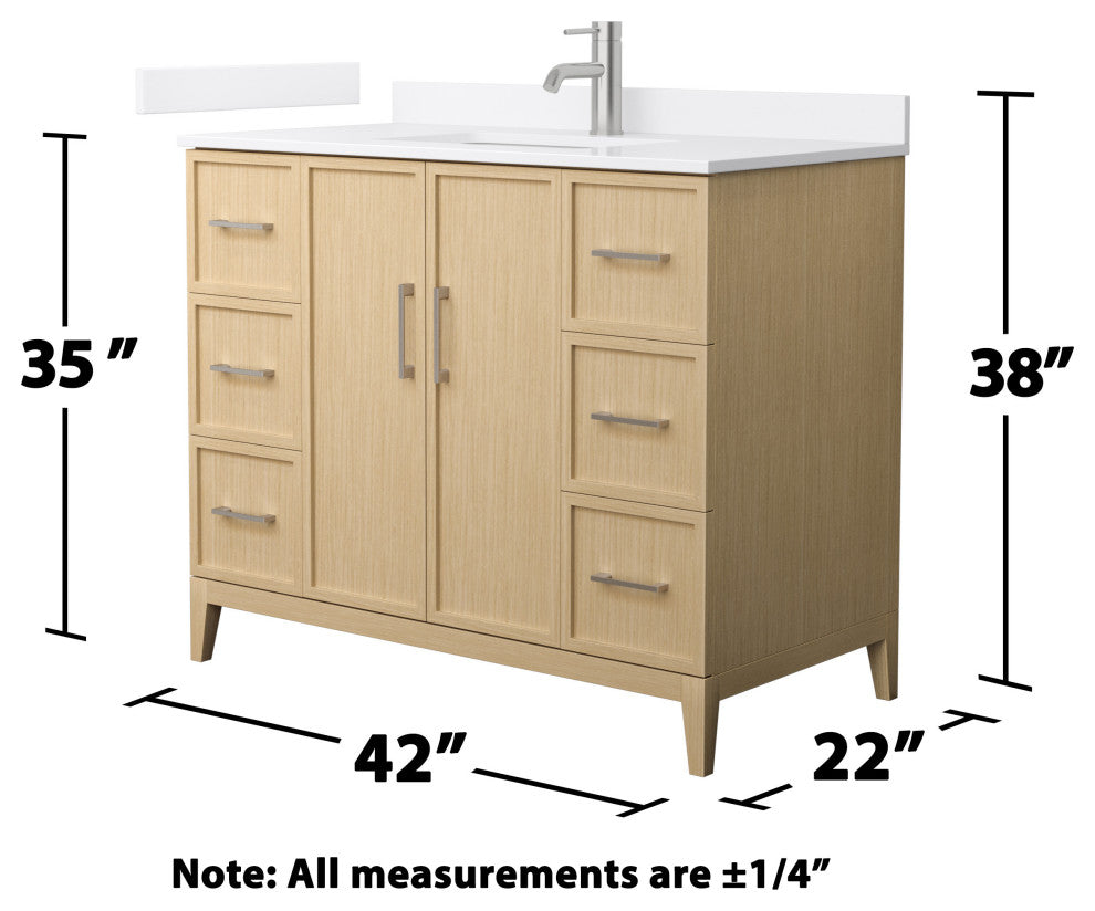 Elan 42" Single Vanity, White Oak, White Cultured Marble Top, Nickel Trim