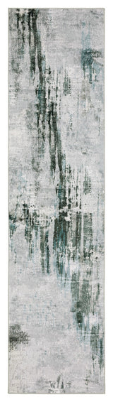 Michaela Machine Washable Modern Grey/ Teal Indoor Area Rug, Grey, 2'x8'