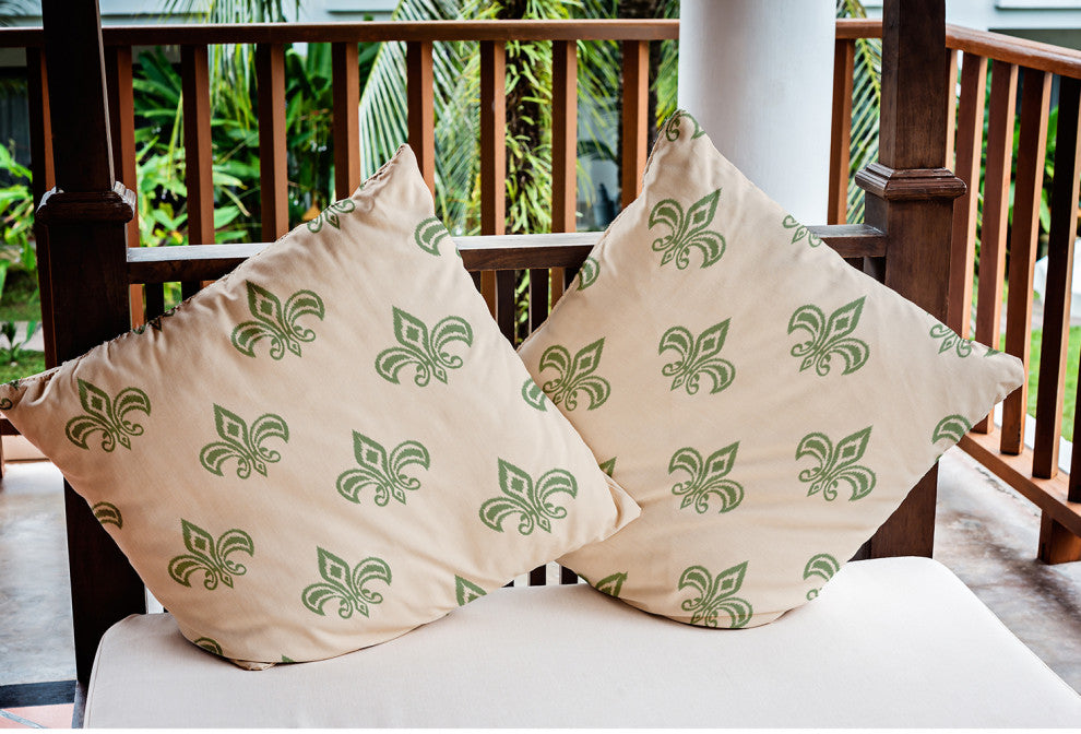 20" x 20" Fleur de Lis Indoor/Outdoor Polyester Throw Pillow, Sage