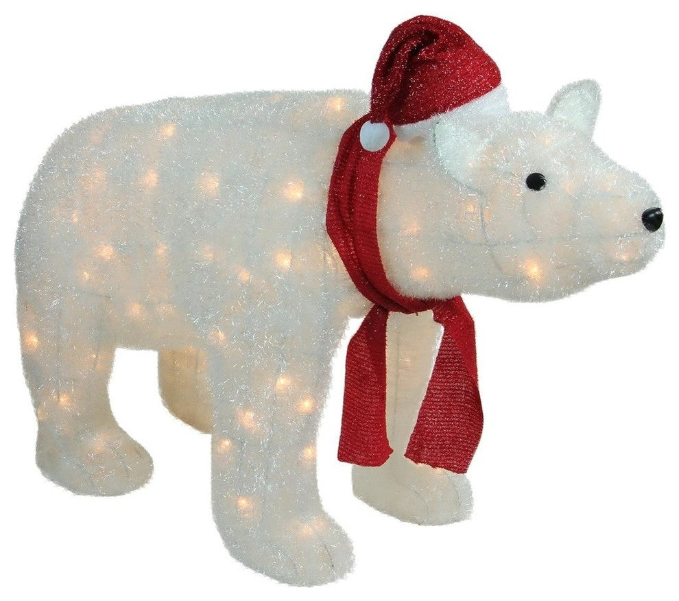 36" Lighted White Plush Glittered Polar Bear Christmas Yard Art Decoration