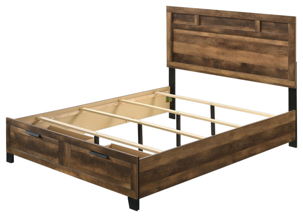 ACME Morales Storage Queen Bed, Rustic Oak Finish