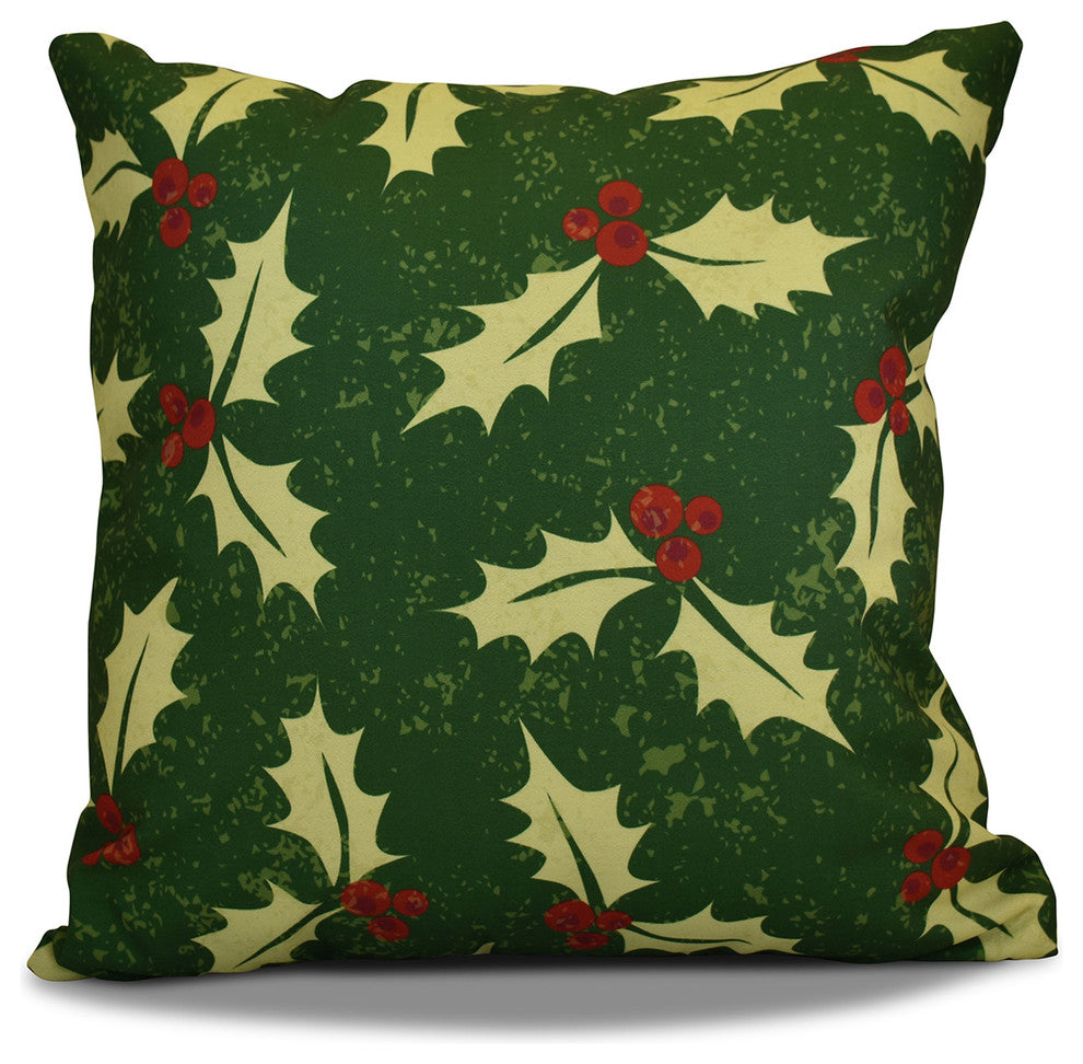 Allover Holly Pillow, Dark Green, 20"x20"