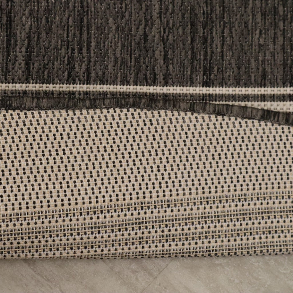 8" Round Gray Striped Indoor Outdoor Area Rug