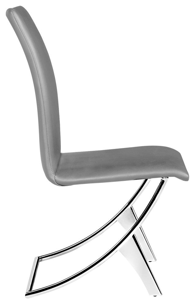 Set of Two Contempo Slim Gray Faux Leather and Stainless Dining Chairs
