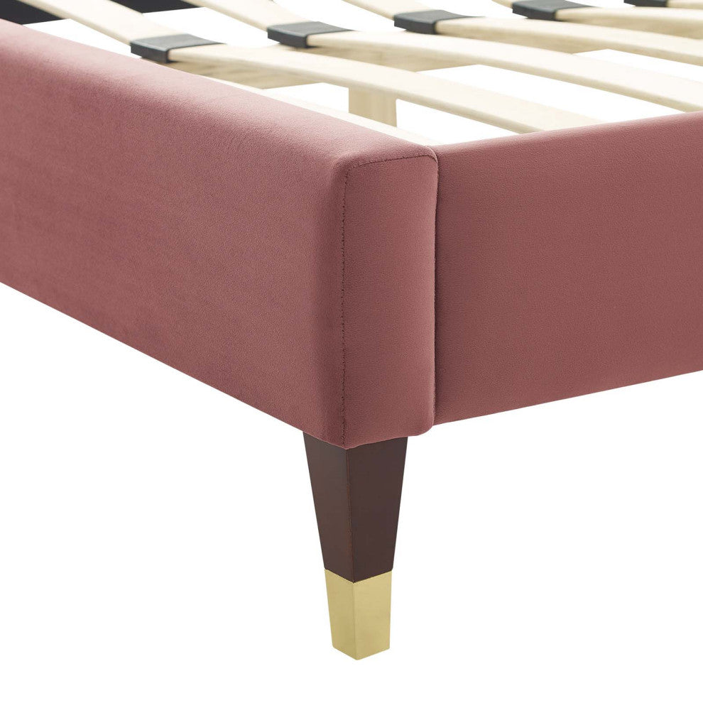 Tufted Platform Bed Frame, Full Size, Velvet, Pink, Modern Contemporary, Bedroom