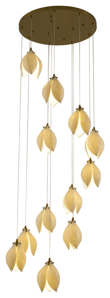12-Light Bronze Single Pendant With A Cream Ceramic Flower
