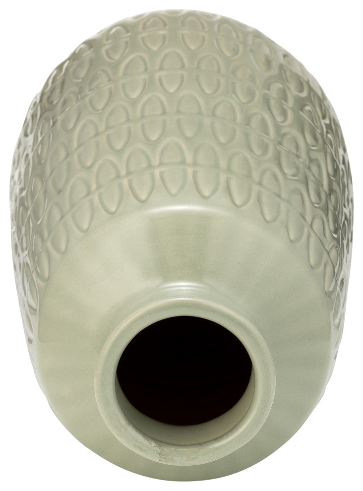 Ceramic 15"H Carved Vase, Cucumber