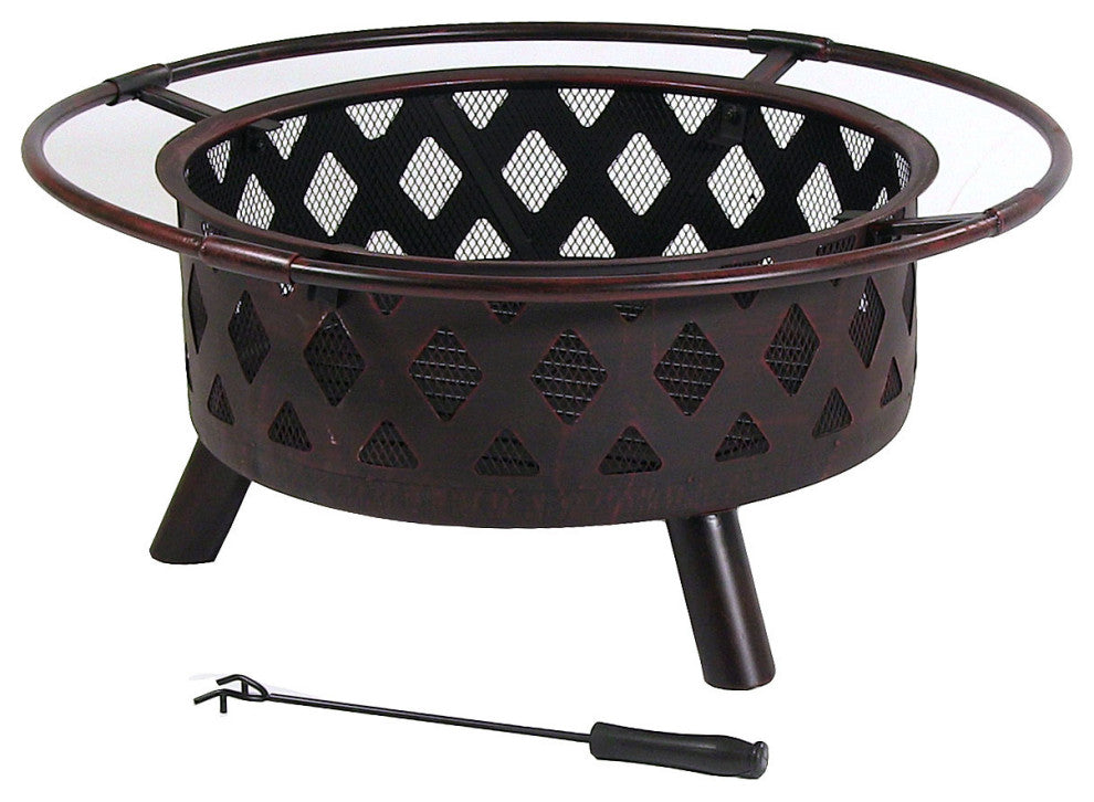 Sunnydaze Bronze Crossweave Wood Burning Fire Pit With Spark Screen, 30"