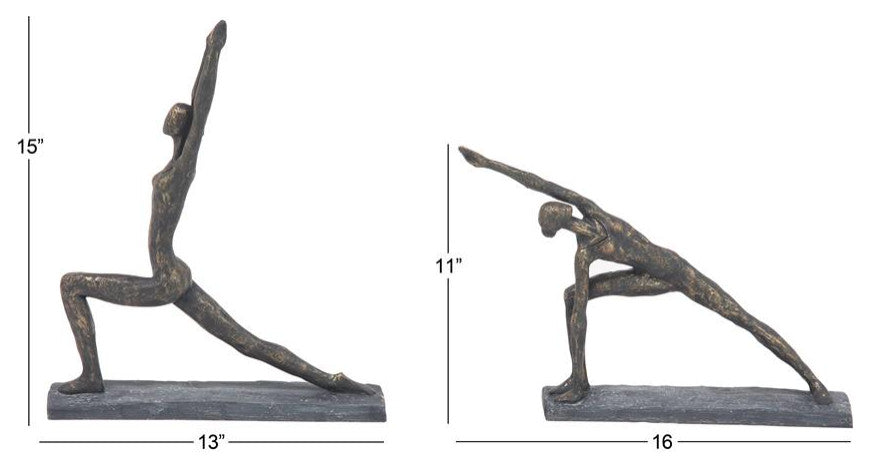 Set of 2 Brass Ploystone Modern Yoga Sculpture
