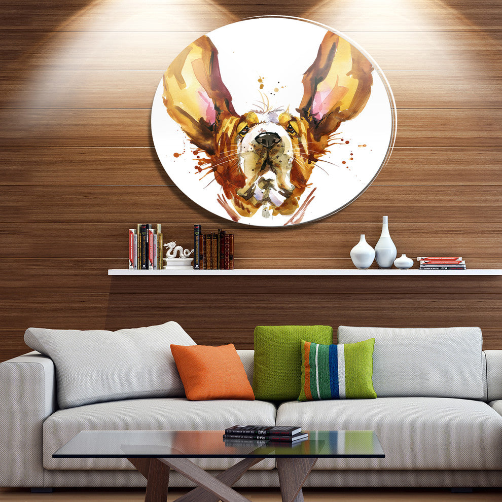Funny Brown Dog Basset, Animal Round Metal Wall Art, 11"